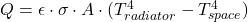 Q = \epsilon \cdot \sigma \cdot A \cdot (T_{radiator}^4 - T_{space}^4)