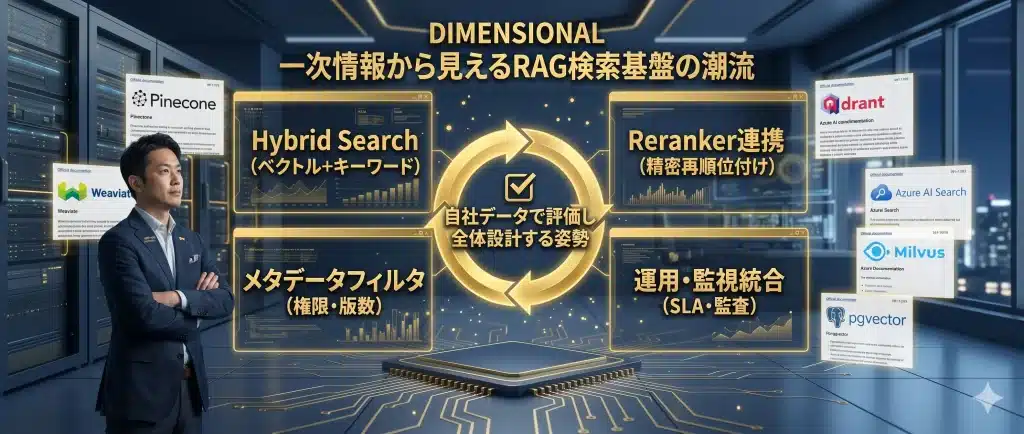 一次情報から言えるのは、各製品の優劣ではなく、Hybrid Searchと運用統合が共通潮流ということである。