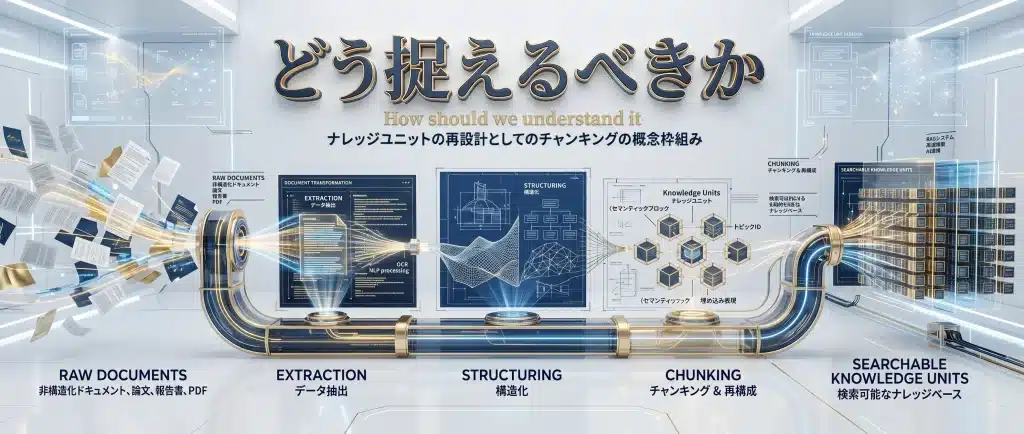 チャンキングは文字数調整ではなく、文書を検索可能な知識単位へ再構成する工程である。
