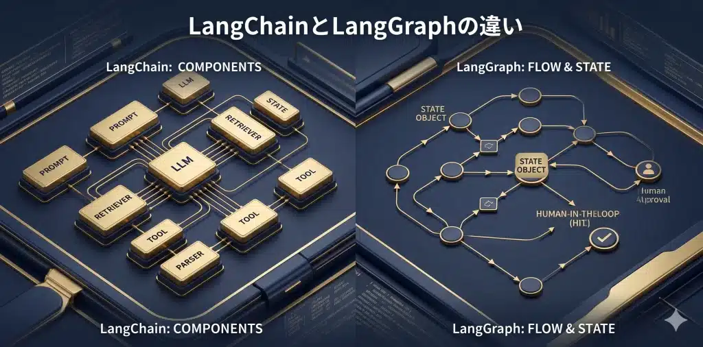 LangChainは部品をつなぐ道具、LangGraphは状態と実行フローを制御する基盤です。
