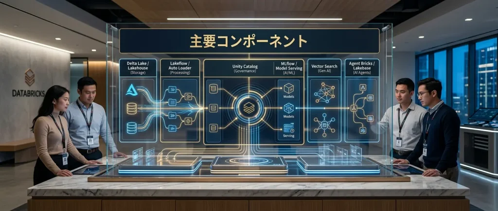 Databricksは、データ統合、処理、統制、AI実装を一体化する統合基盤である。