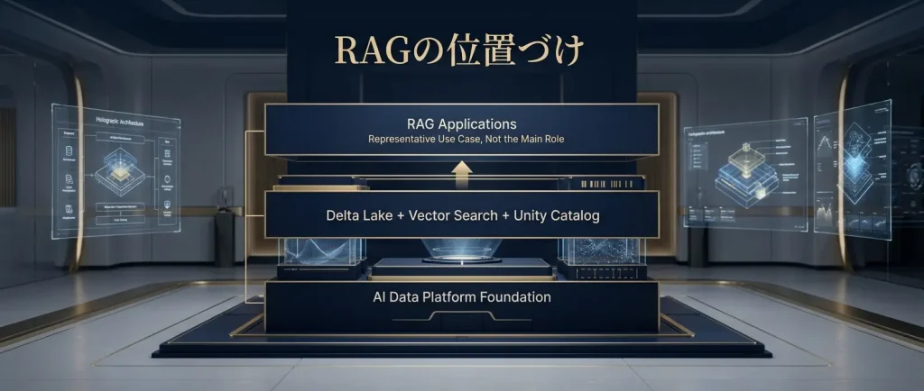RAGはDatabricksの主役ではなく、AIデータ基盤上に乗る代表的な実装例である。