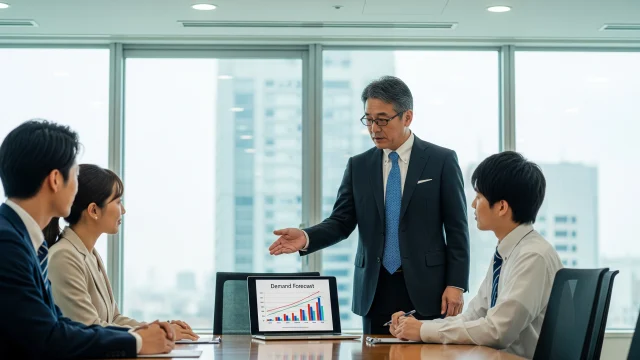 商談で自信を持ってプレゼンする父、正和