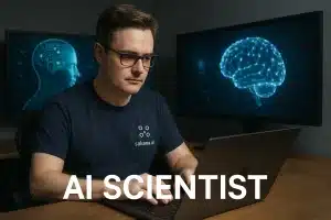 深夜の研究ラボで、無人のまま複数のスクリーンが自動実験ログと論文PDFプレビューを表示している様子。