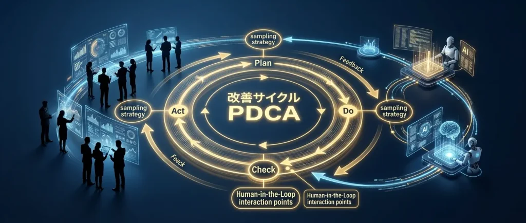 仕組みが見えるようになったら、組織としてどう回すかを設計する。ログ戦略・Human-in-the-Loop・評価サイクルが改善の三本柱だ。