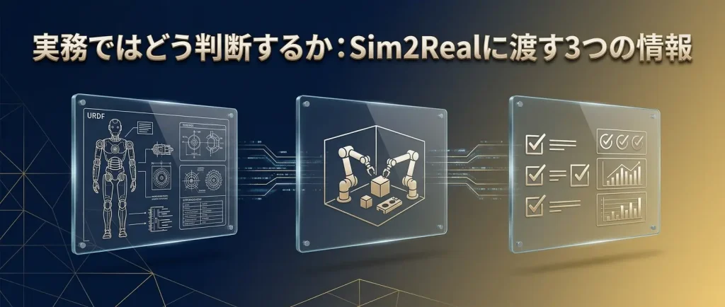 Sim2Realに渡すべきものはBCログそのものではなく、身体情報・タスク定義・成功基準である。