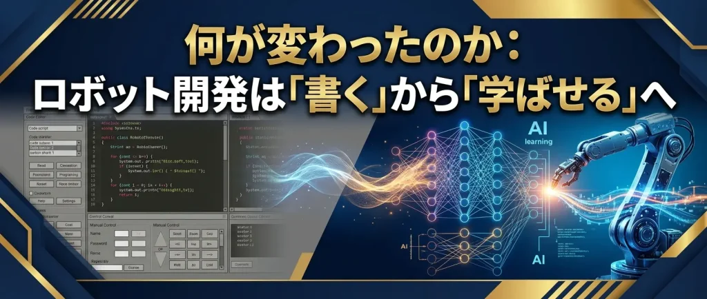 変化の本質は、ロボットをプログラムする発想から、学習可能な環境を設計する発想への転換である。